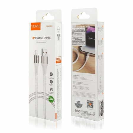 Kabel USB iPhone Lightning 2m biały VIDVIE CB4038 3A